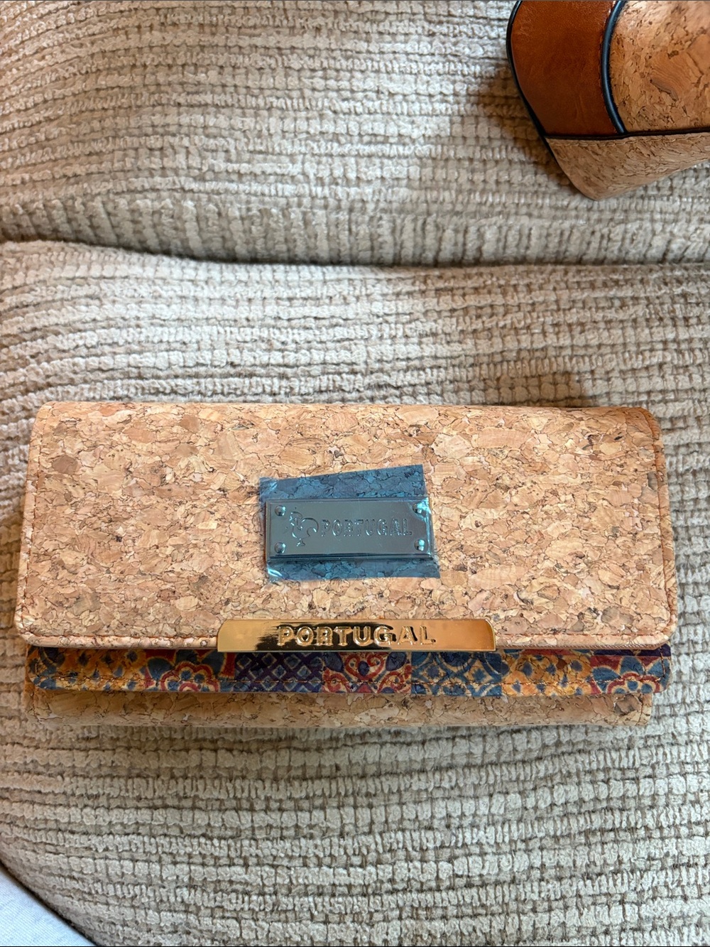 Portugal Cork Clutch Wallet with Patterned Trim